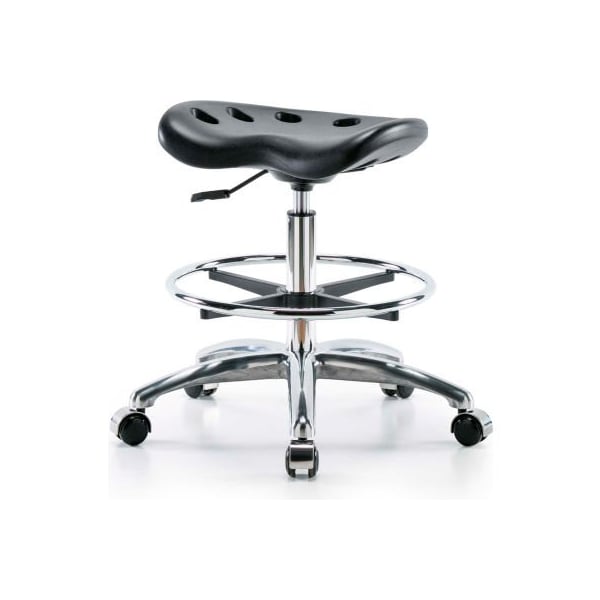 E Com Interion Polyurethane Tractor Stool W/ Foot Ring - Black w/ Chrome Base PTMBSL-CR-CF-CC-BLK - main